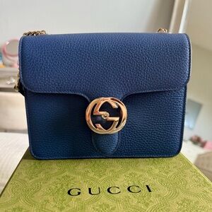 NEW Authentic Gucci Royal Blue Leather Interlocking GG Bag